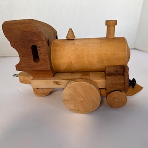 Collectible Vintage Handcrafted Wooden Toy Push Train Engine - 5” x 9 1/4” x 4 1/8”