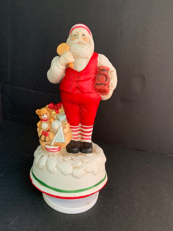 ヴィンテージの回転式サンタオルゴール：サンタクロースが街に