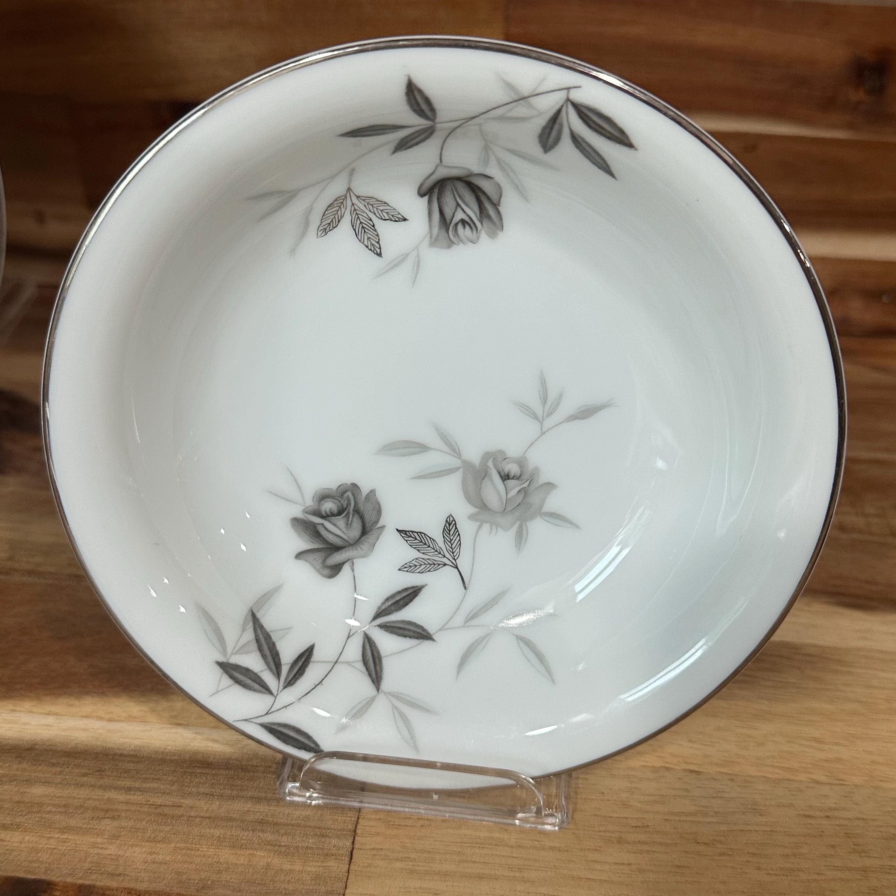 Vintage Noritake Rosamor Bowl: Gray Rose Design, Platinum Trim