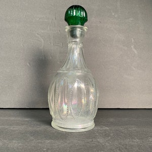 Vintage Avon Clear Glass Decanter with Emerald Green Stopper - 10.25” x 5”