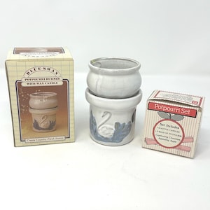 Vintage 1980s Blue Swan Potpourri Burner with Candle and Potpourri Set - All New in Boxes, Never Used, Giftco