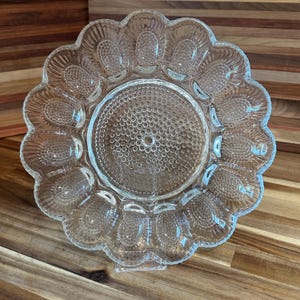 Vintage Indiana Glass Hobnail Clear Deviled Egg Serving Plate Platter - Egg Relish Tray - 11 1/4” Diameter