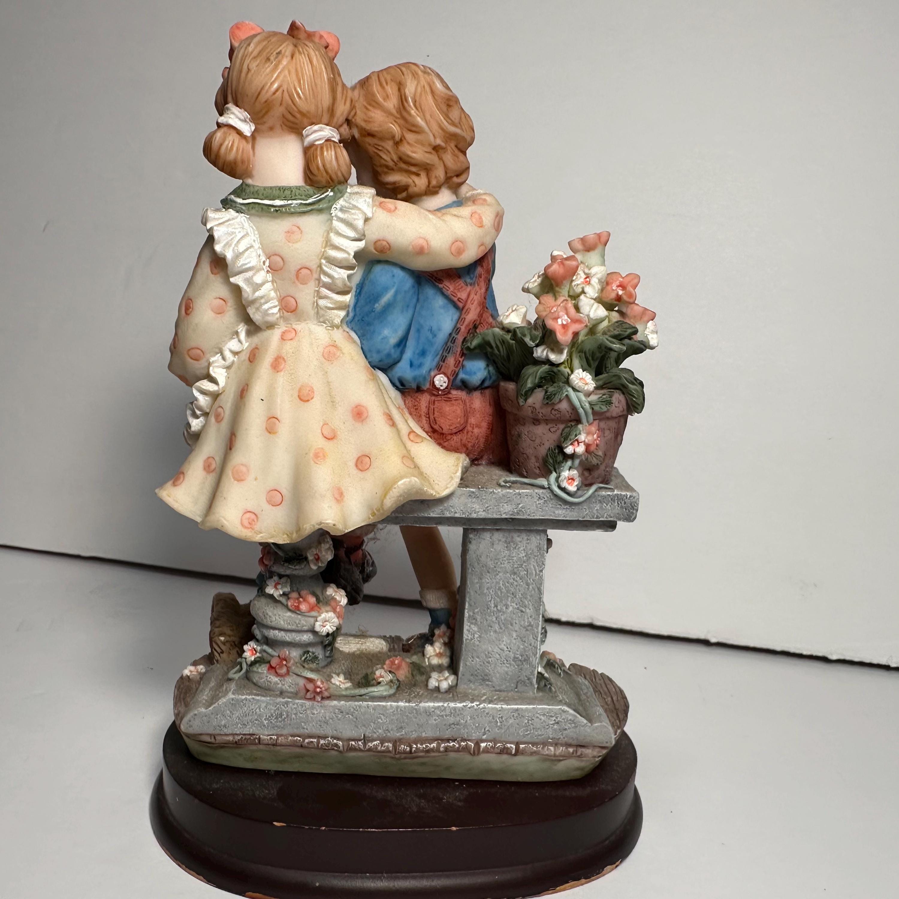 Vintage Montefiori Figurine: Brother & Sister Reading on Garden