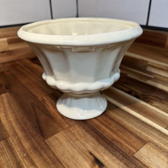 Vintage Haeger #71 Off White Pedestal Vase Planter - Mid Century Cream Pottery