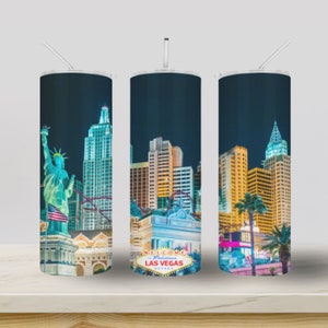 Bienvenido a las plantillas de diseño de sublimación de Las Vegas, vaso inspirador de Las Vegas, vaso flaco de 20 oz, descarga digital PNG