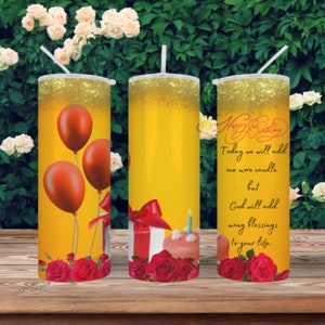 Happy Birthday Tumbler, Birthday wish Sublimation Design Templates, 20oz Skinny Tumbler, PNG Digital Download, Inspirational Gift Tumbler