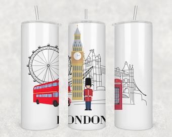 London Tumbler, Digital Download, 20oz Tumbler, Skinny wrap Cup, Travel Tumbler, London Souvenirs, Vacation Gift