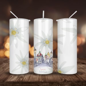 Lucerne Switzerland Sublimation Design Templates, Inspirational Edelweiss Flowers Tumbler, 20oz Skinny Tumbler, PNG Digital Download