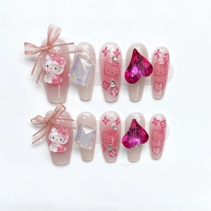 Press-On Nails | Handmade Cute Nail Set | Pastel, Glitter, Charms | Reusable Fake Nails