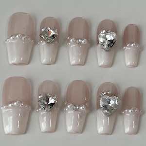 Press-On Nails | Handmade Cute Nail Set | Pastel, Glitter, Charms | Reusable Fake Nails