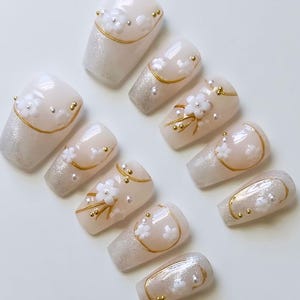 Press-On Nails | Handmade Cute Nail Set | Pastel, Glitter, Charms | Reusable Fake Nails