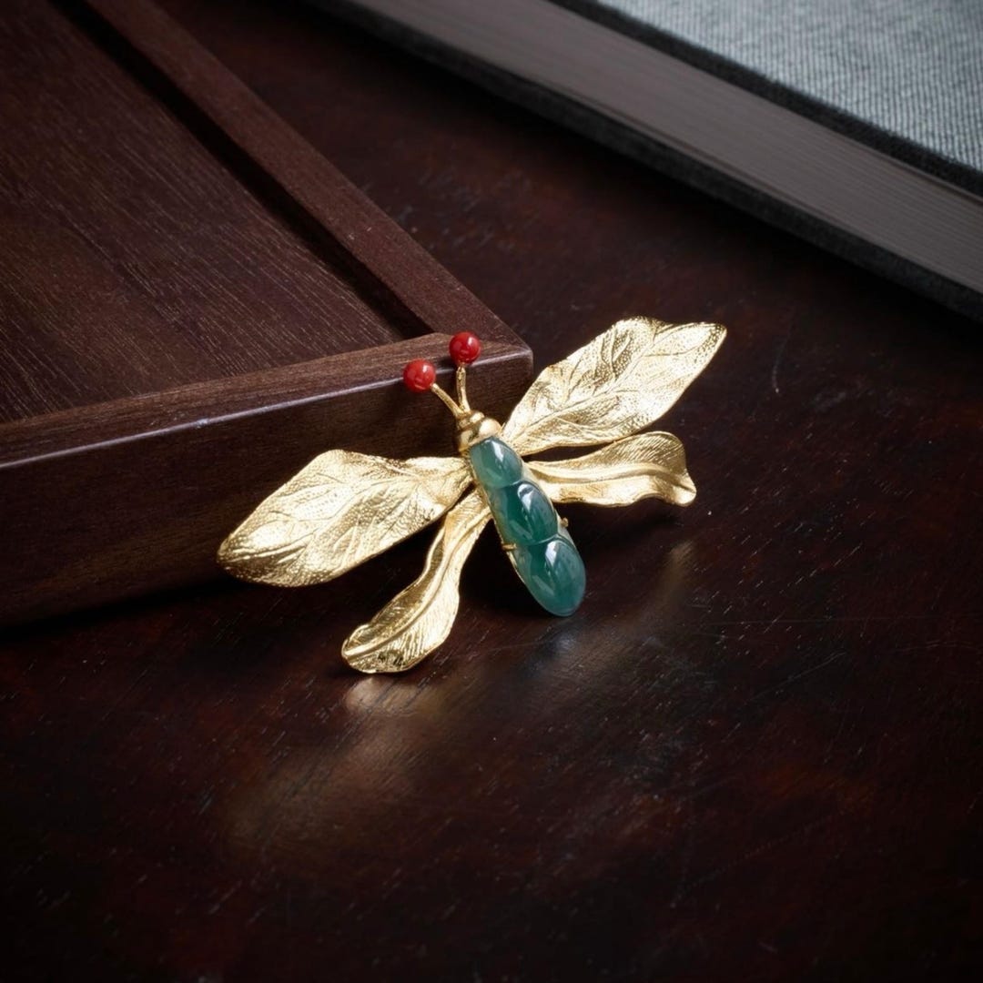 Natural Jadeite Insect Brooch Silver|gold Leaf Butterfly Pin With Coral ...