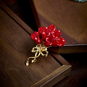 Flower red shell brooch copper/Unique statement shell brooch/Mother&#39;s day shell brooch gift/Art deco vintage brooch\Big flower pin brooches