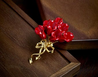 Flower red shell brooch copper/Unique statement shell brooch/Mother's day shell brooch gift/Art deco vintage brooch\Big flower pin brooches