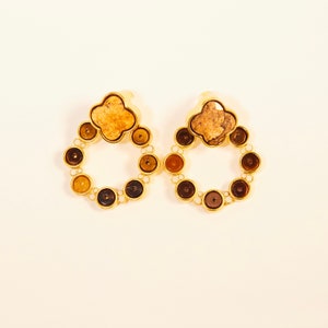 Statement natural tiger eye stones hoops/chunky gold plated hoops/Aesthetic stainless steel hoops/boho hoops/oversize earrings gift women