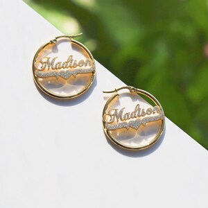 Personalized hoop name earrings/Stainless steel latch back hoop/meaningful gift for sister mom/custom name carving hoop for girlfriend gift