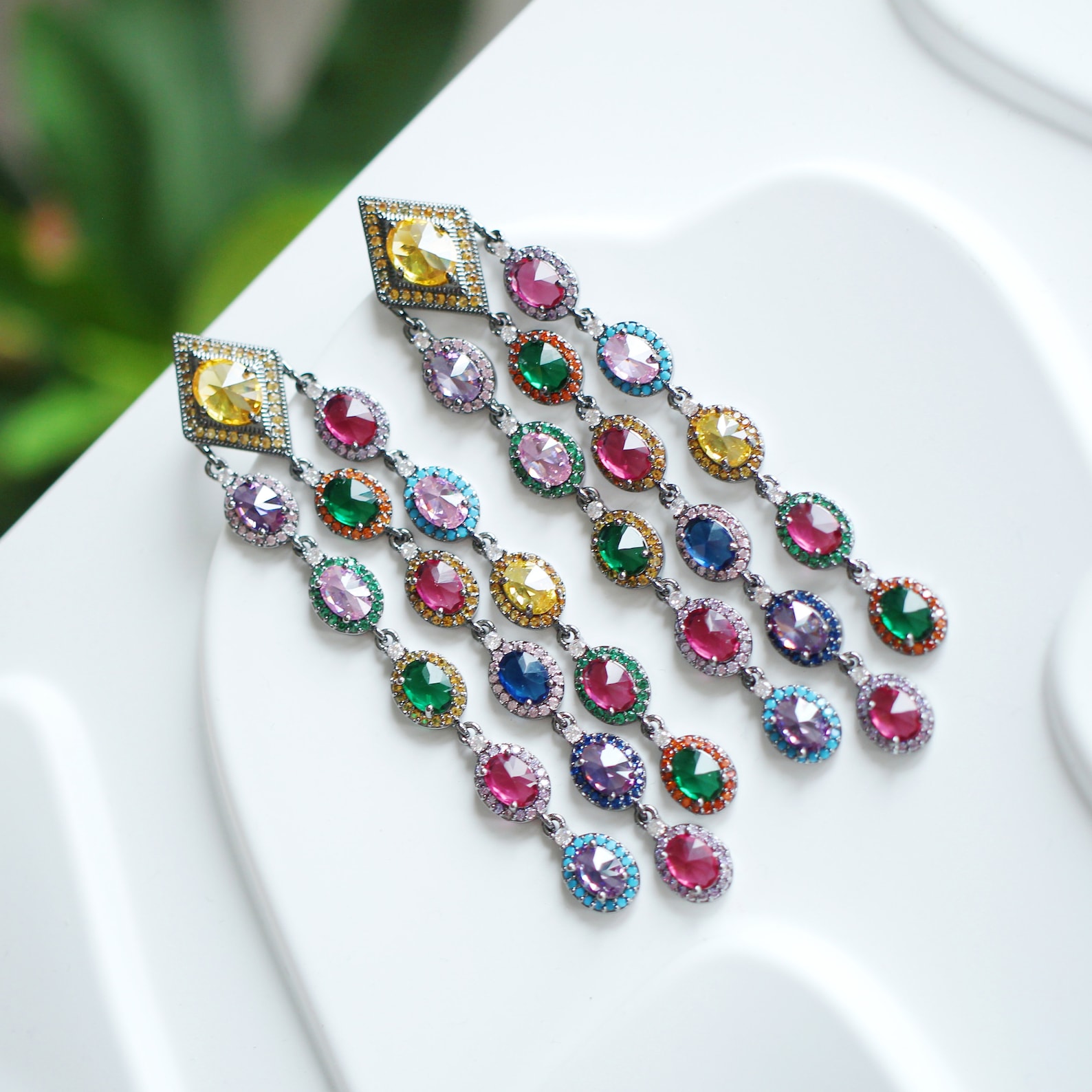 Jhumka Kundan earrings/statement colorful quartz dangles/wedding jewelry/cultural accessory/traditional anniversary/multi-stone handmade