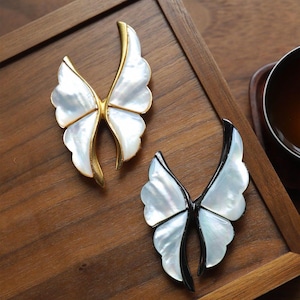 Natural white mother of pearl butterfly brooch with black copper and gold copper/Unique handmade shell brooch/Mother&#39;s day brooch gift women