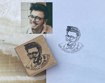 Custom Teacher Face Portrait Rubber Stamp - Personalized Avatar Stamp from Photograph - Teacher's Day Gift - Grading Wood Mounted Stamper