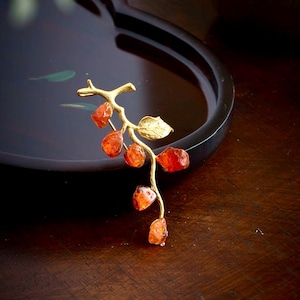 Natural flower red opal with gold plated silver brooches/Unique handmade opal brooch/Elegant red floral gemstone brooch\Fine brooches women