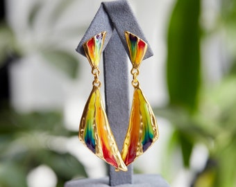 Boucles d'oreilles colorées esthétiques/boucle d'oreille pendante unique/bijoux minimalistes/boucles d'oreilles surdimensionnées/boucles d'oreilles à franges/pendentifs arc-en-ciel colorés