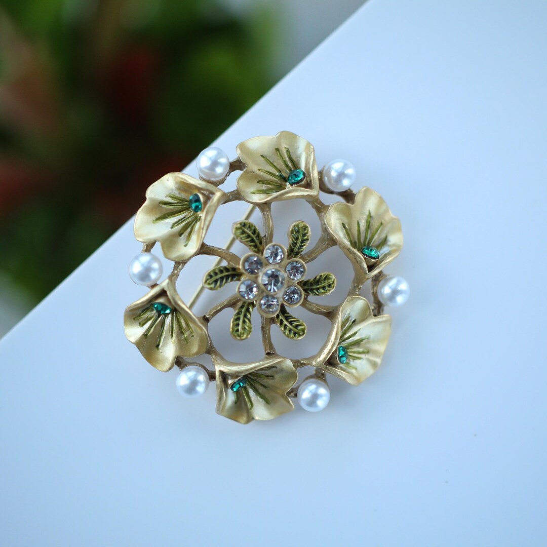 Broche Vintage Bouquet De Mariage – Fait Main, Strass Et Cristal Multicolore