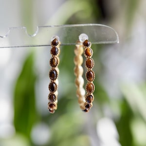 Statement natural tiger eye hoops/chunky gold plated hoops/Aesthetic stainless steel hoops/boho hoops/oversize earrings gift women/earweigh