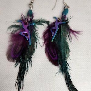 DMB Turquoise and Purple Feather Earrings
