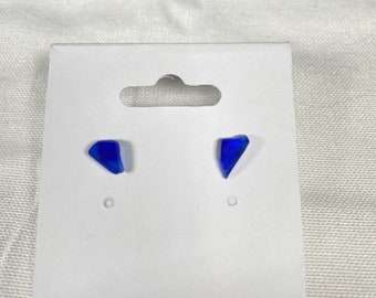 Blue Sea Glass Stud Earrings