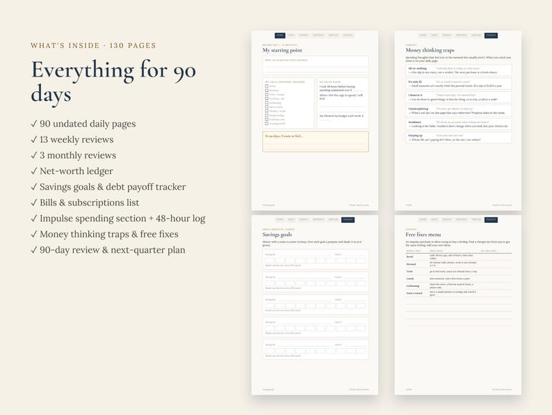 Wealth Clarity Journal, Undated 90 Day Spending Tracker & Impulse Buy Log, Printable and GoodNotes Budget Planner image 4