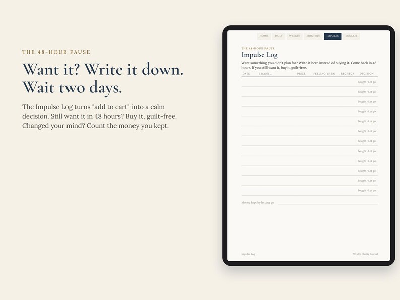 Wealth Clarity Journal, Undated 90 Day Spending Tracker & Impulse Buy Log, Printable and GoodNotes Budget Planner image 6