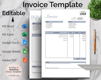 Invoice Template, Invoice Templates, Printable Invoice, Editable Invoice, Invoice Form, Blank Invoice, Business Invoice, Word, Excel, PDF