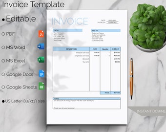 Modèle de facture PDF/Google Docs/Word. Facture commerciale. Mot de facture. Facture modifiable. Facture personnalisée. Facture imprimable. Formulaire de facture.