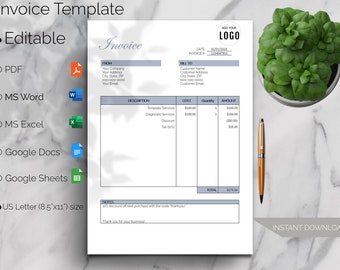 Modèle de facture PDF/Google Docs/Word. Facture commerciale. Mot de facture. Facture modifiable. Facture personnalisée. Facture imprimable. Formulaire de facture.