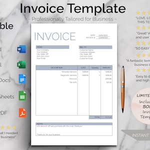 Invoice Template PDF/Google Docs/Word. Business Invoice. Invoice Word. Editable Invoice. Custom Invoice. Printable Invoice. Invoice Form.