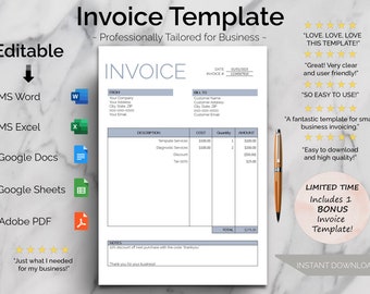 Invoice Template PDF/Google Docs/Word. Business Invoice. Invoice Word. Editable Invoice. Custom Invoice. Printable Invoice. Invoice Form.