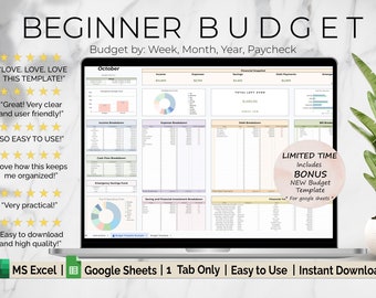 Budgetplaner Google Sheets, monatliche Budgettabelle, Gehaltsabrechnungsbudget-Tracker, Wochenbudgetvorlage, zweiwöchentliches Budget, Budgetierung