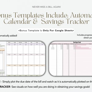 This budget planner includes bonus items such as a dynamic calendar that will adjust with your dates and log key bill and debt payment dates. Along with a savings planner that will help you reach your savings goals easier!