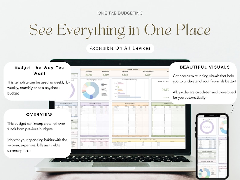 This budget planner can be accessed anywhere and is available on all devices as long as you have a google sheets account.