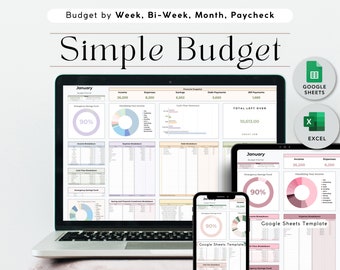 Planificateur de budget pour Google Sheets | Feuille de calcul du budget mensuel | Suivi du budget des chèques de paie | Modèle de budget hebdomadaire, Budget bihebdomadaire, Budgétisation