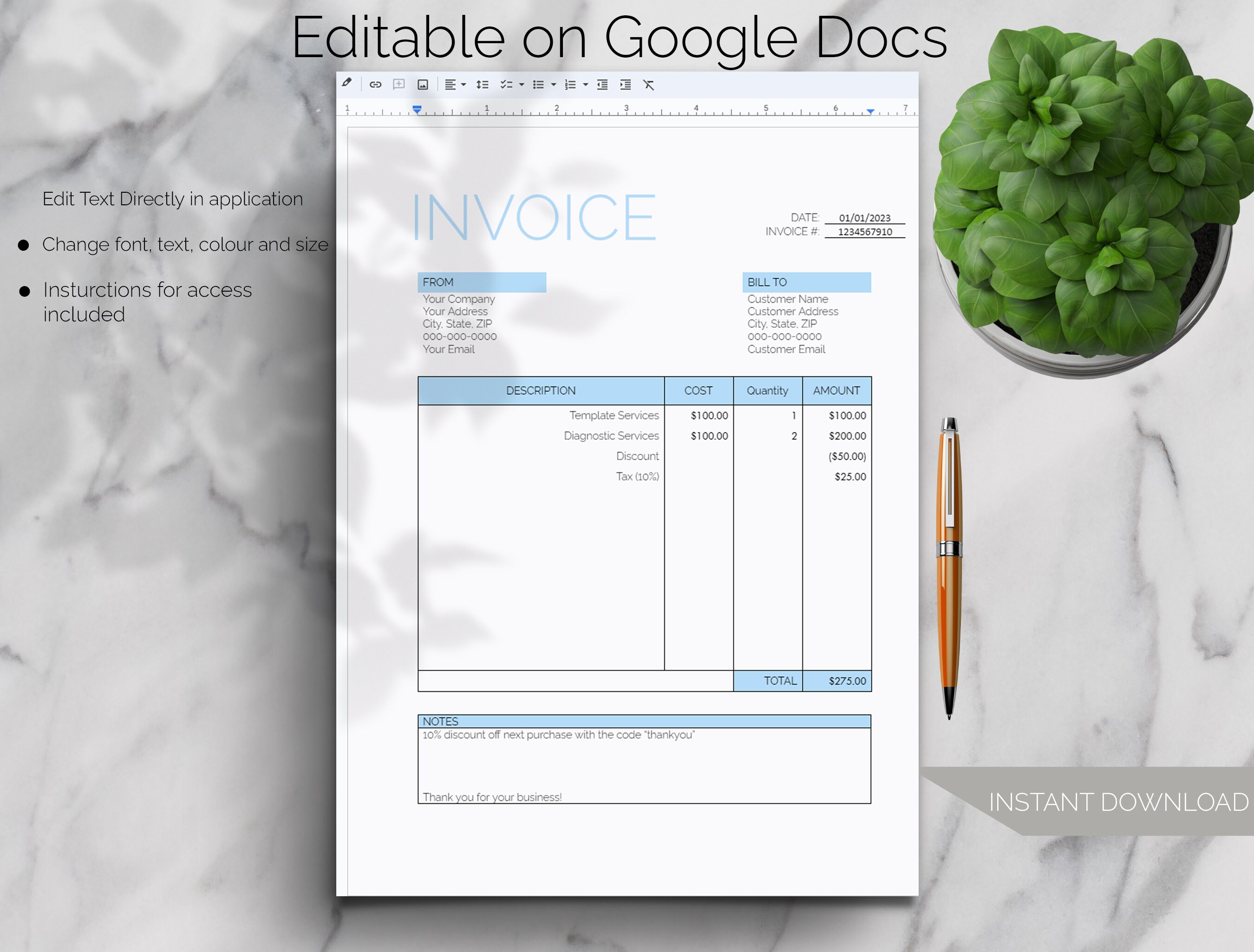 Invoice Template Pdf/google Docs/word. Business Invoice. Invoice Word