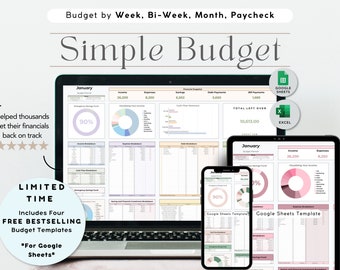 Budget Planner Spreadsheet by Paycheck, Weekly, Biweekly, Monthly Tracker, Excel, Google Sheets Template, Debt Payoff, Bill, Expense, Income