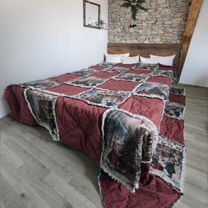 Handmade Christmas Rag Quilt Bedspread 94 × 85 inch
