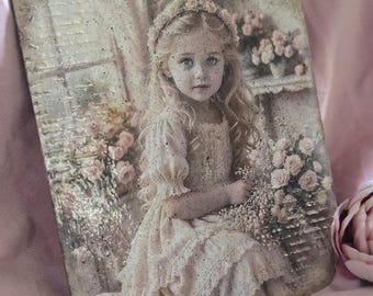 Original picture with a romantic little girl in a shabby chic style