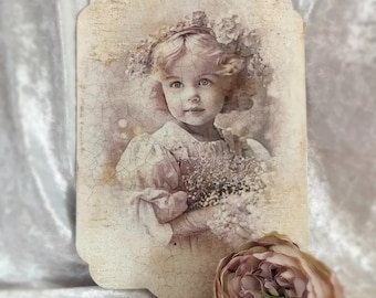 Original picture with a romantic little girl in a shabby chic style