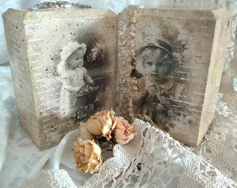 Handgemaakte vintage spaarpot in shabby-chic stijl