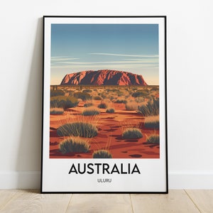 Australia poster, Uluru print, Australia frame, Uluru postcard illustration
