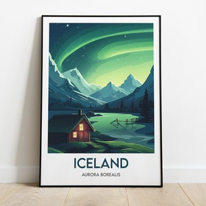 Iceland, Aurora Borealis, Travel poster, Travel Print, Artwork