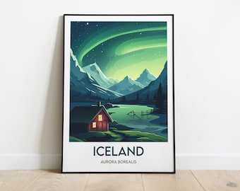 Iceland, Aurora Borealis, Travel poster, Travel Print, Artwork