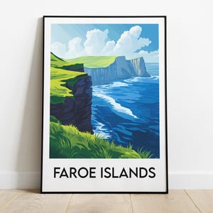 Faroe Islands poster - Travel poster print illustration Faroe islands